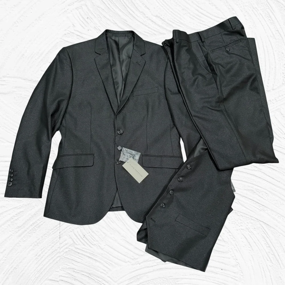 Alain Dupetit 3 Piece Suit Black Shimmer Slim 38S  32x35(unhemmed) Tetron Rayon